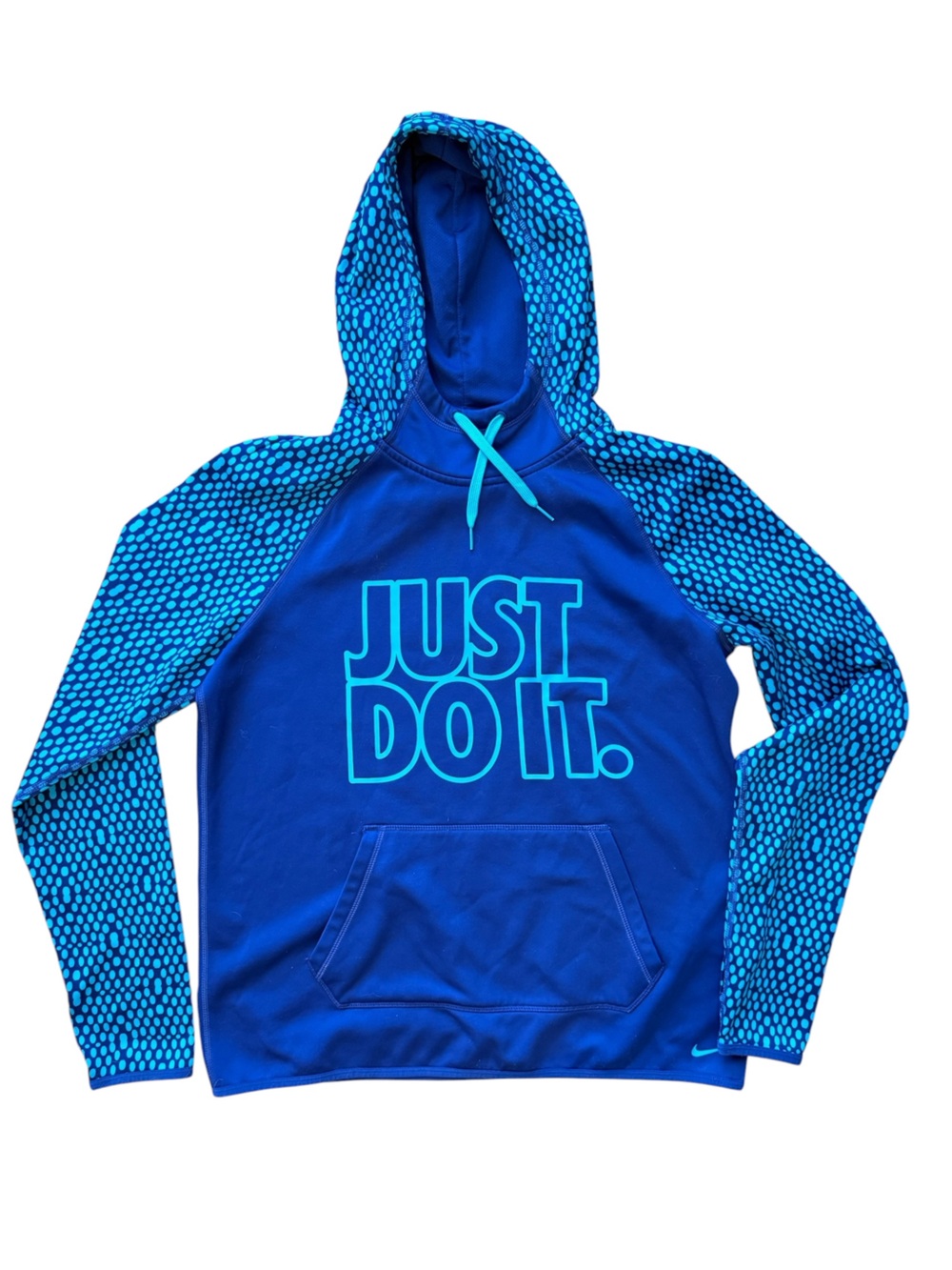 Nike Therma Fit Hoodie Women's Medium Blue Polka Dot Pullover Running Training